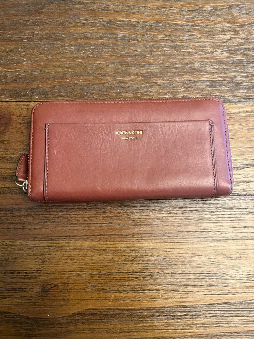 Coach New York Cognac Leather Zip Around Accordion Wallet